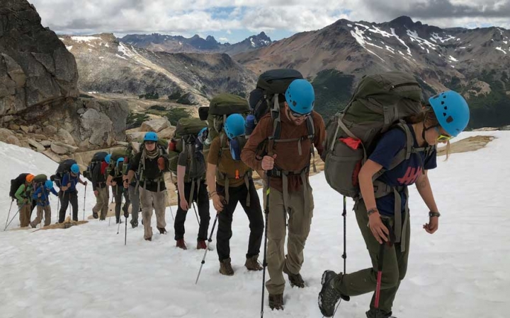 young adults mountaineering trip in patagonia